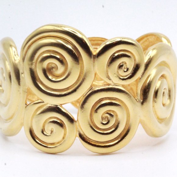 Kenneth Jay Lane Designer Heavy Massive Etruscan Swirl Matte Gold Clamp Bracelet - Picture 8 of 9